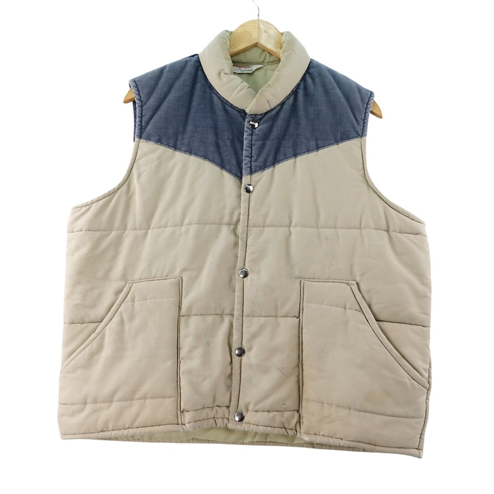 Vintage 70s Big Yank Sport Abouts Vest Mens L Snap Button‎ Padded Quilted Jacket